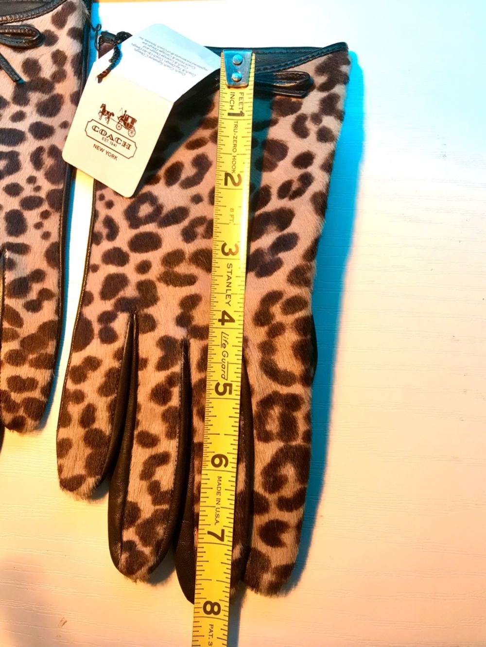 Coach 83874 Women’s Ocelot Haircalf Silk Lined Leather Gloves NWT Sz 7.5 - Picture 10 of 12